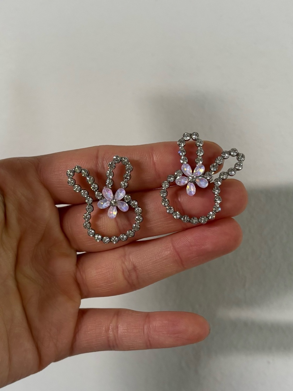 Crystal Bunny Earrings with Iridescent Flower Accent